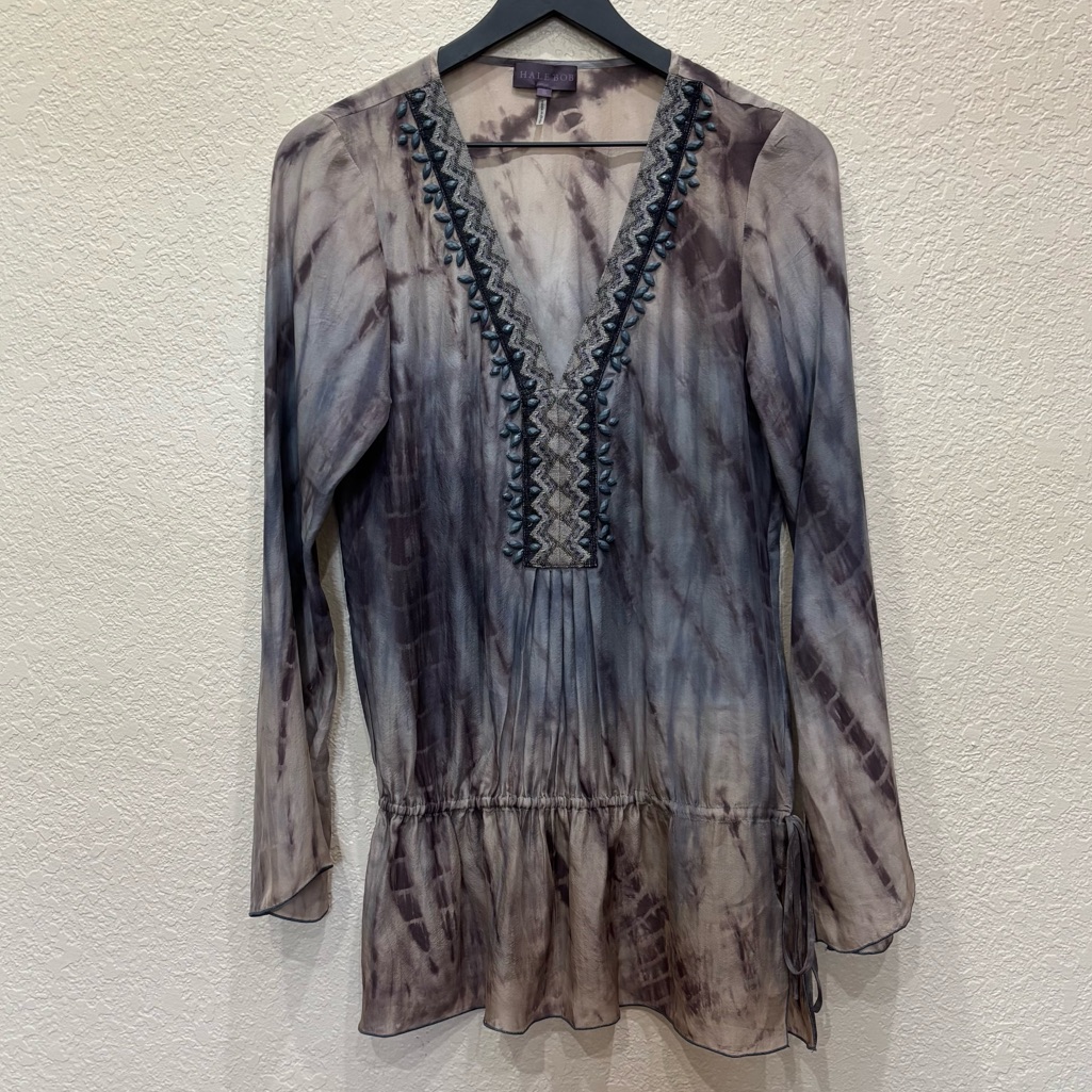 Hale Bob 100% Silk Boho Beaded Tie Dye Tunic Top / Coverup Small European Summer